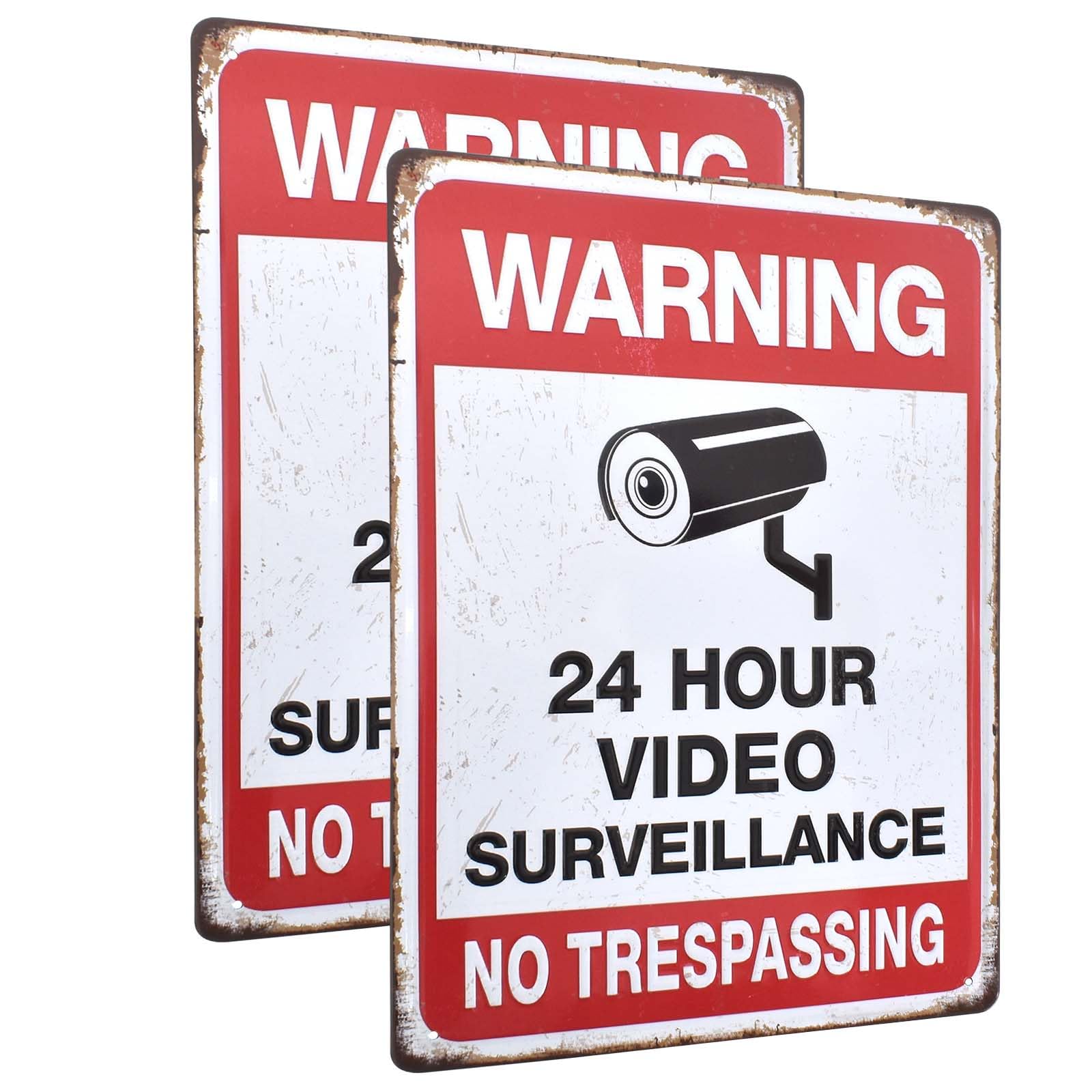 2-Pack 24 Hour Video Surveillance Signs, 20 * 30CM Tinplate Warning Safety CCTV Sign No Trespassing Warning Sign, Easy Mounting, CCTV Camera Signs Reflective Anti UV Protected Metal Sign Outdoor