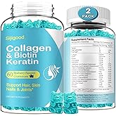 Sijigood 2 Pack Biotin Gummies with Collagen, Keratin, Hyaluronic Acid, Vitamin for Skin, Hair Growth, Nails, Women Men Adults Kids - Blueberry Flavored, 120 Gummies