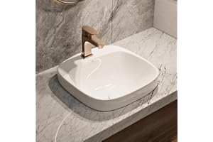 17″L x 17″D Drop-In Bathroom Sink with Included Pop-Up Drain, Los Flexi White Semi-recessed Bathroom Sink for Vanity, Modern Square Vessel Sink, One Faucet Hole, Above Counter Basin for Small Bathroom