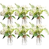Umtiti 6-Pc Mason Jar Centerpieces for Tables with Artificial Roses – Farmhouse Wedding & Bridal Shower Table Decoration for Party Event Kitchen Bathroom Living Room(8.45oz