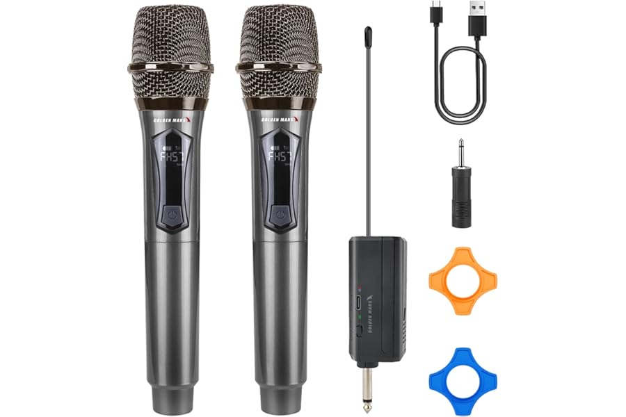 GOLDEN MARS Wireless Microphones - Upgraded 2.4GHz Plug-and-Play Mics, Rechargeable 500FT Long Range Stable Reception Microfono Inalambrico for Singing Karaoke DJ Party Speech Classroom Wedding Church