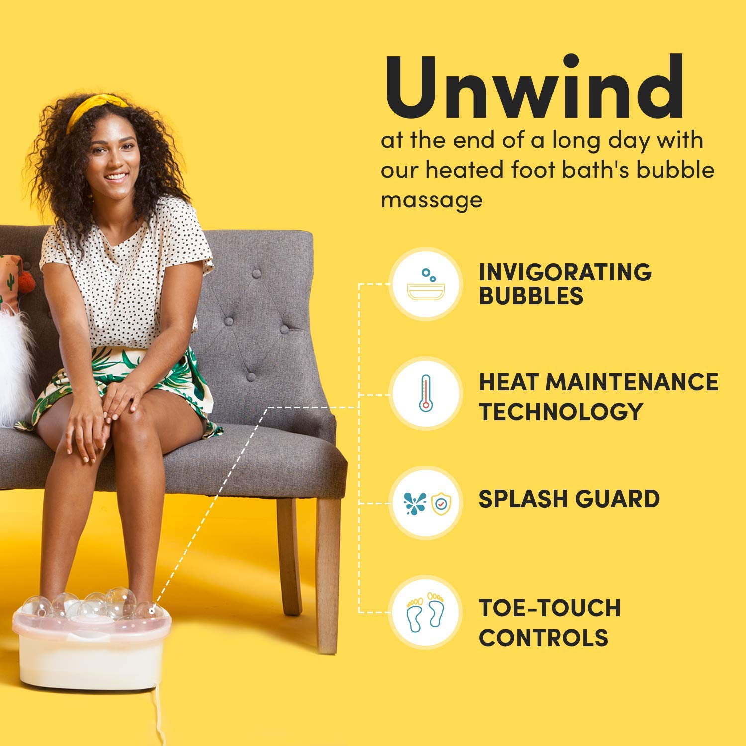 Foot Bath with Heat Maintenance | Foot Massager with Bubbles | At Home Portable Pedicure Foot Soak | Pink (Heat Maintenance): Beauty