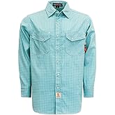 BOCOMAL FR Shirts for Men Printed Plaid Flame Resistant Clothing 6.5oz Cotton Button Up Welding Shirts NFPA2112 CAT2