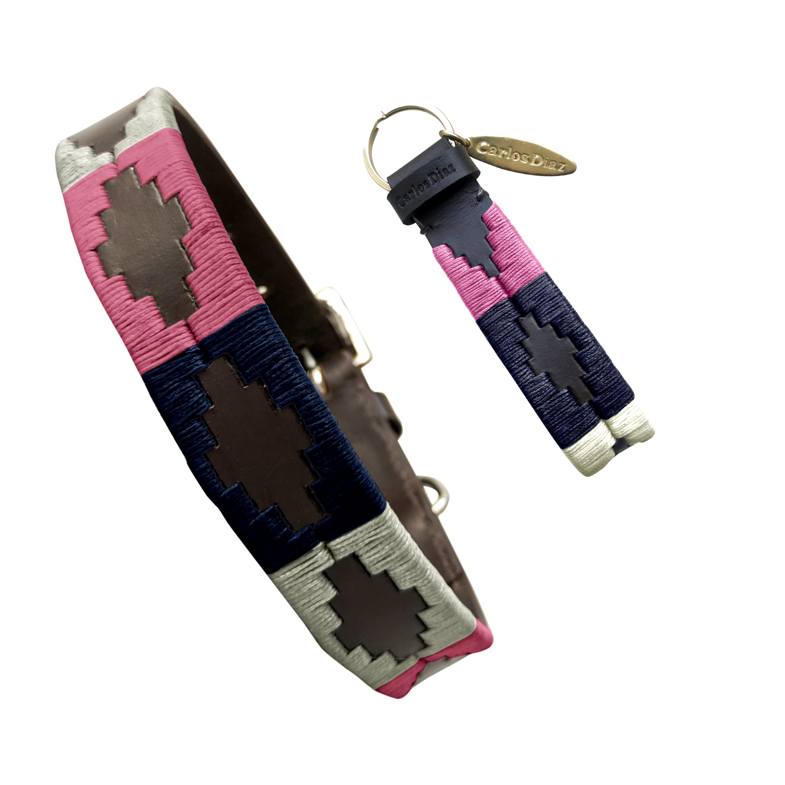 Carlos Diaz Genuine Leather Waxed Embroidered Polo Dog Collar XL