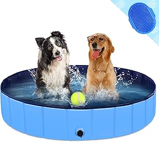 KingBaas Hundepool Faltbarer Hund Planschbecken Kinder Schwimmbecken Tragbares Haustier Swimmingpool Kinderpool Hundebadewanne PVC rutschfest Großes Hund Katze Doggy Pool für Innen/draussen 48"x 12"