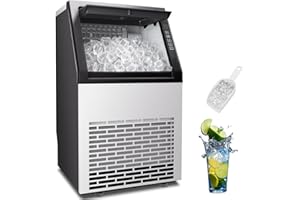 Erivess 90 lbs/24H Commercial Ice Maker, 36 Cubes/11mins, 20lbs Ice Storage Capacity, Counter Ice Maker Self Cleaning, 24 Hour Timer Stainless Steel Freestanding Ice Maker Machine (100lbs/day)