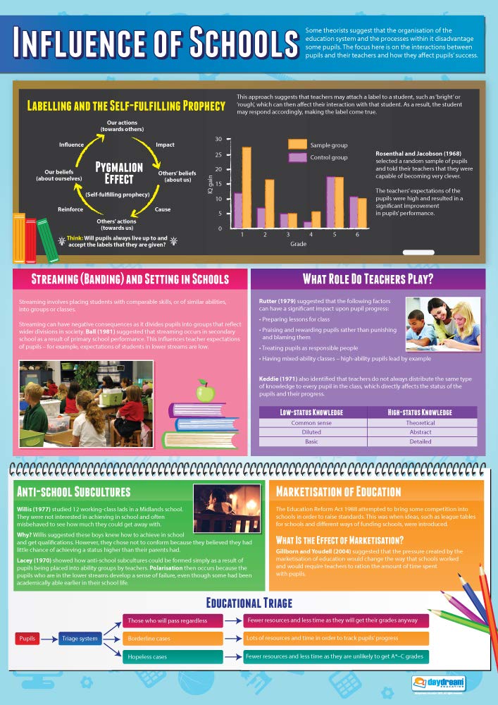 Daydream Education Influence of Schools | Sociology Posters | Laminated Gloss Paper measuring 850mm x 594mm (A1) | Sociology Class Posters | Education Charts