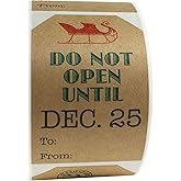 Do Not Open Until December Christmas Gift Tags Stickers – 2 x 3 Inch Natural Kraft Paper Stickers – 100 Adhesive Holiday Labels with 4 Different Vintage Designs– Eco-Friendly, Made in USA