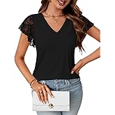 Vrtige Women's Contrast Lace Short Sleeve V Neck Work Office Casual Blouse Shirt Top