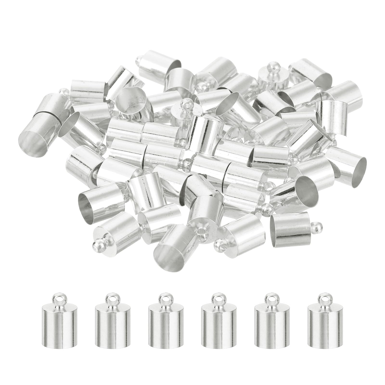 Photo 1 of uxcell 50Pcs Leather Cord End Caps, 8mm OD Column Barrel Terminators for DIY Making Leather Bracelets Tassels, Silver Tone
