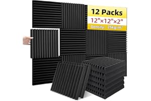 Sonicreative 12 Pack Acoustic Foam Panels Wedge 2 X 12 X 12 Inches High Density Sound Proof Foam Panels for Walls, Fire-Proofed Sound Proofing Panels for Walls Sound Absorbing