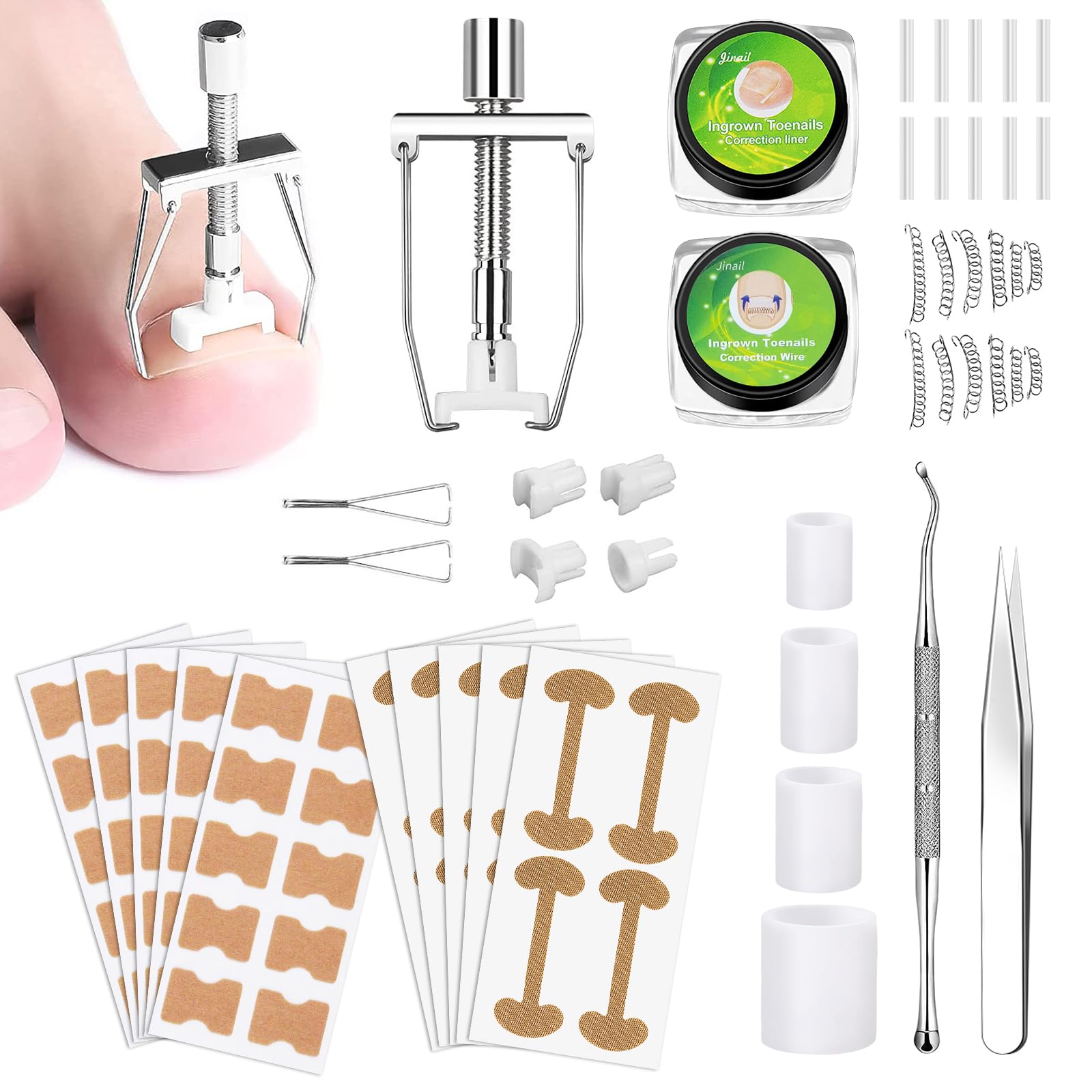Ingrown Toenail Removal Kit Ingrown Toenail Treatment Tool Kit Ingrown Toenail Corrector Tools with Toenail Braces, Podiatry Tools, Ingrown Toenail Corrector Strips and Patch for Toe Pain Relief