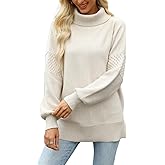 CiCiBird Women Oversized Turtleneck Sweater Fall Long Lantern Sleeve Knit Pullover 2025 Winter Fashion Jumper Top