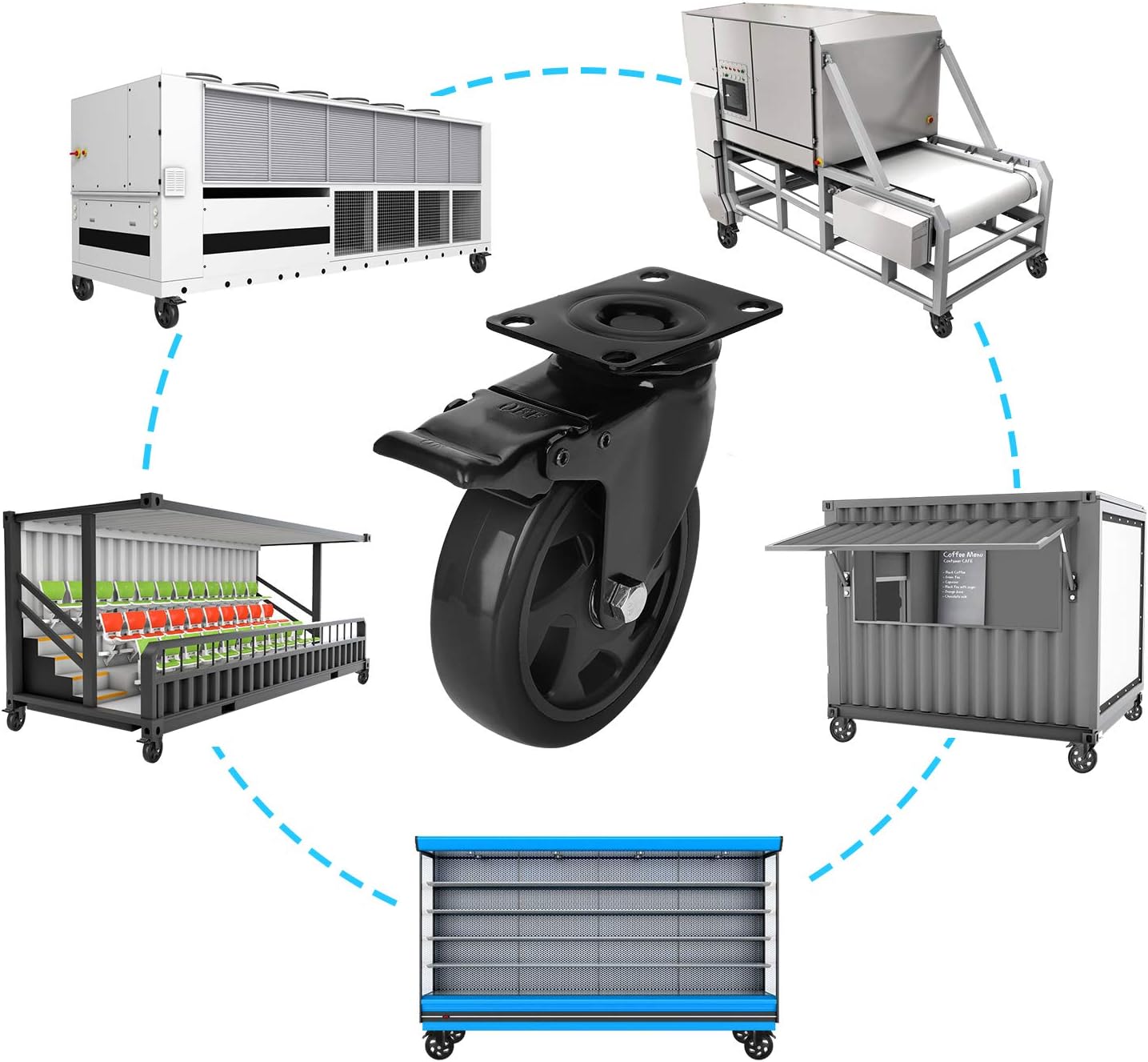 PRITEK 5 inch Caster Wheels Bearing 1500lbs 4 Pack Heavy Duty Rubber Plate Casters all with Safety Brake No Noise Lockable Swivel Casters (include 16pcs screws): Automotive