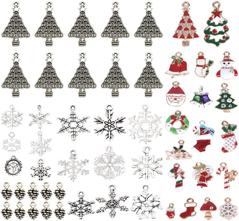 CCCYMM 54 Pcs Antique Silver and Enamel Assortment Christmas Charm Pendant Metal Dangle for Jewelry Findings Necklace Bracelet DIY Making, Christmas Decoration Accessories