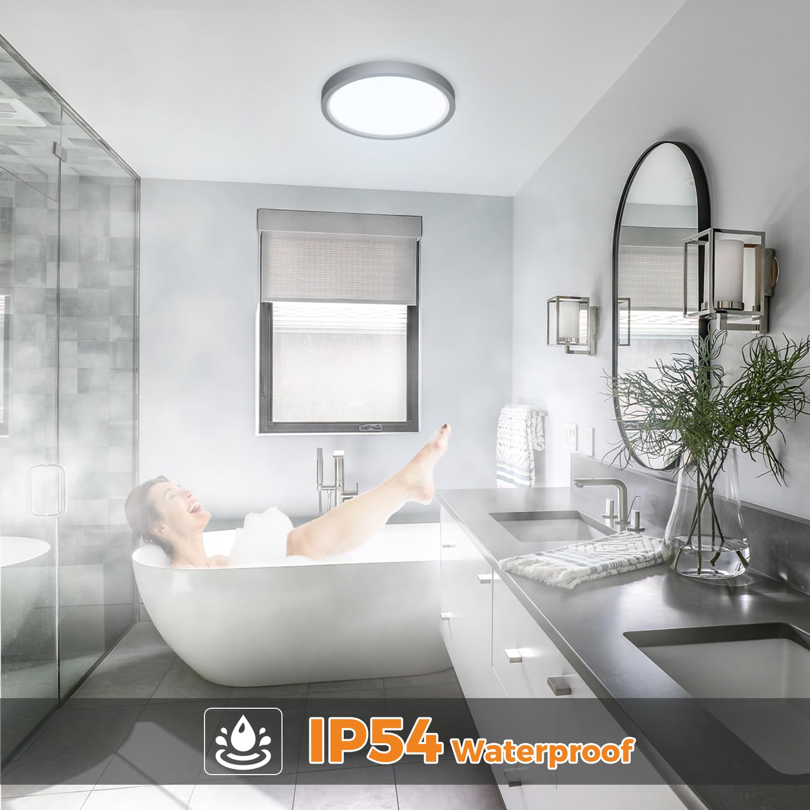 slochi Bathroom Light, 3000K/4000K/6500K 3 Color Temperature, Waterproof IP54, Small, Round, Modern, Flush Ceiling Light for Bathroom, Kitchen, Bedroom, Hallway and More