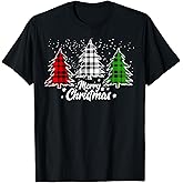 Merry Christmas Tree Xmas Buffalo Plaid Red White Green T-Shirt