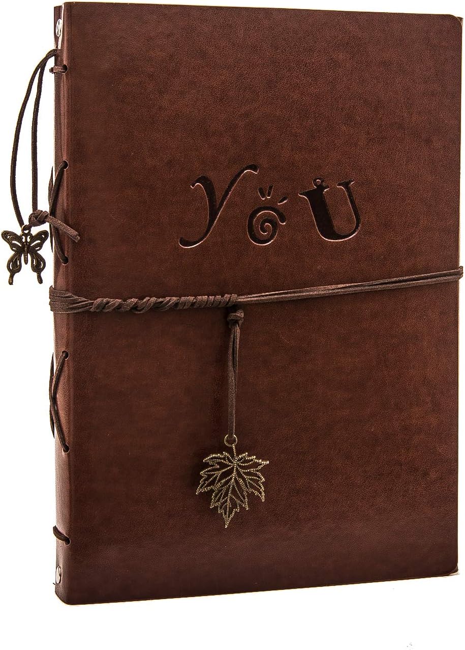 Photo Album Scrapbook, YAOHU Black Pages Scrap Book Vintage Wedding Guest Book Retro Memory Book, Birthday Present Anniversary Valentines Christmas Gifts for Him Her Women Men, YOU Brown