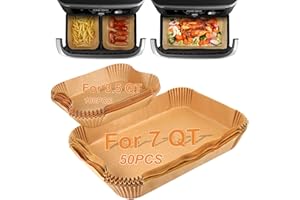 BYKITCHEN Air Fryer Liners Compatible with Ninja Foodi DZ071 7-QT/ 11-QT/Topzee 11-QT/Instant 9 QT DualZone FlexBasket Air Fryer, 100pcs Small Airfryer Dual Liners & 50pcs Large Papers for Megazone
