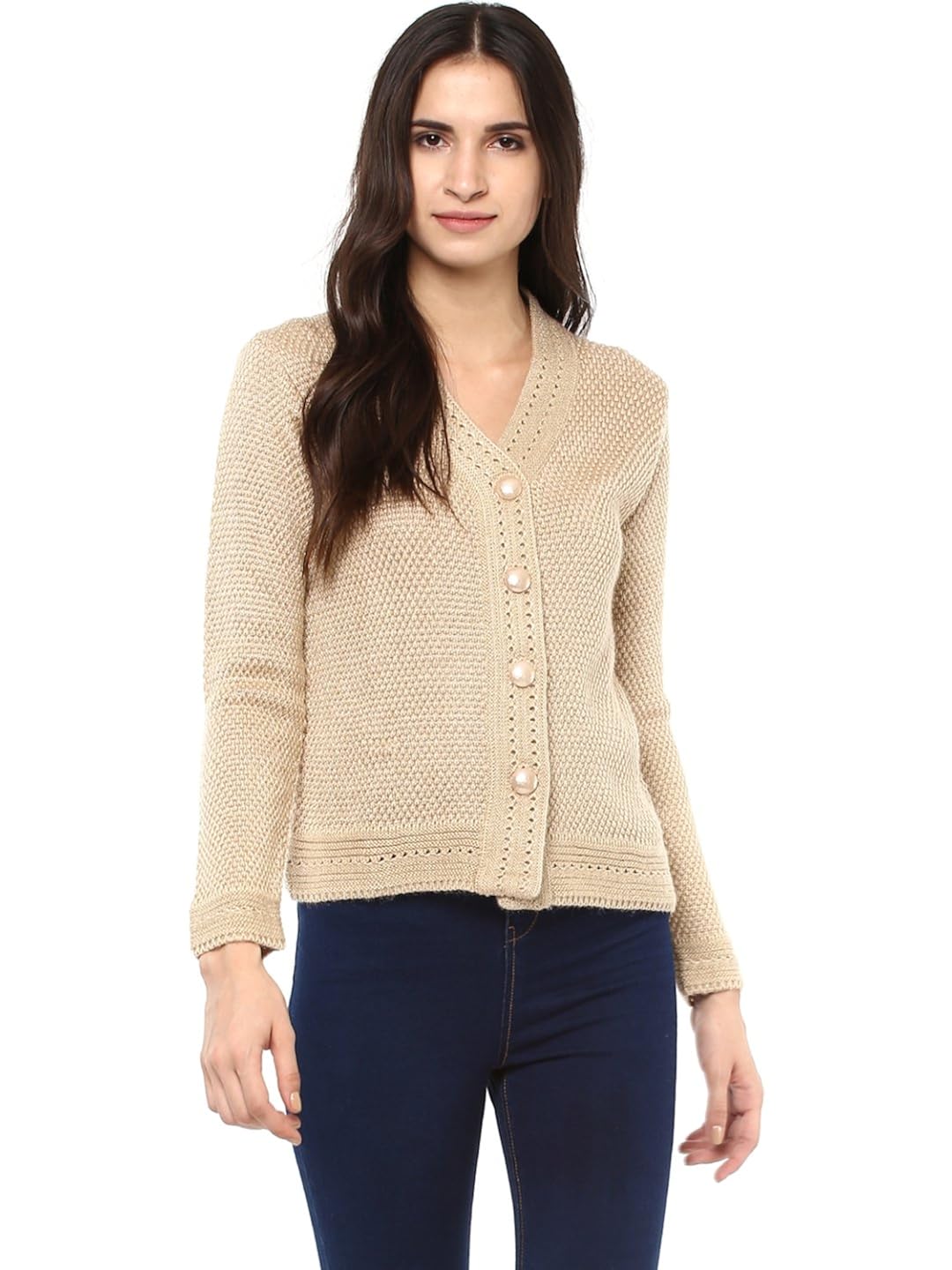 cayman women beige self-design cardigan