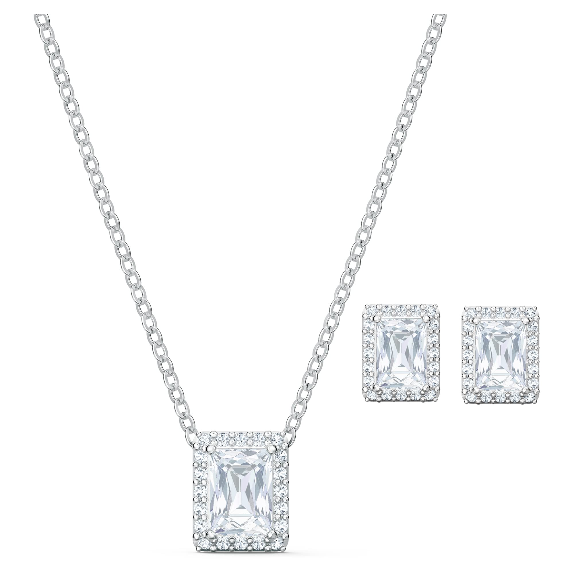 Swarovski Angelic Jewellery Set - Women's Swarovski Necklace and Earring Pair with Sparkling White Crystals in an Elegant Square Shape with Rhodium Plating โ image 1