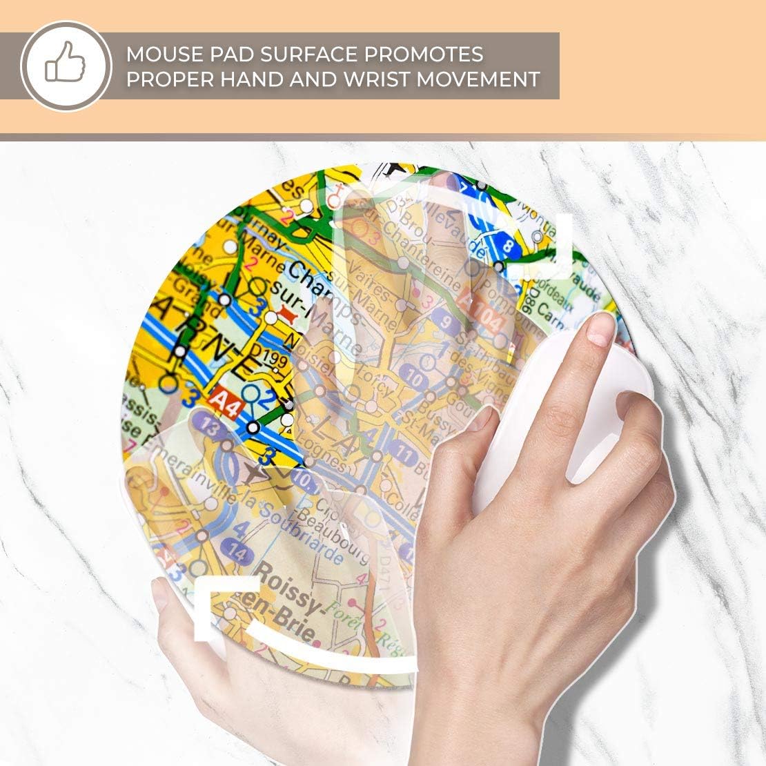 Marne La Vallee France French Travel Map - Flexible Round 5mm Rubber Mouse Mat Pad Office Home Novelty Printed Desk Accessory - 45682 - Image 5