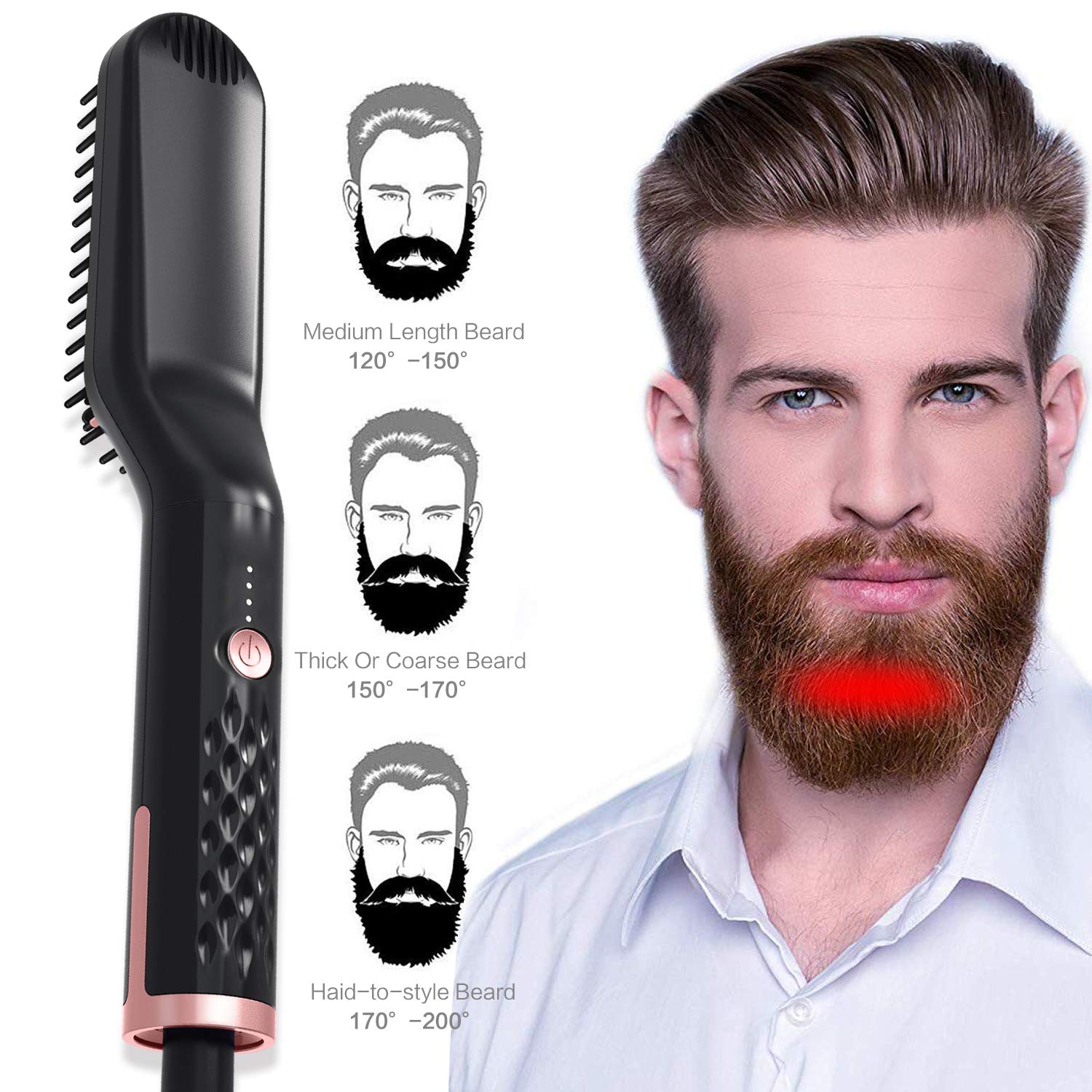 RioRand Beard Straightener Brush Electric Multifunctional Quick Hair Heating Ionic Enhanced Straightening Brush-3 in 1 Styling Ceramic Anti-Scald Curling Iron Comb for Men Women Travel and Home
