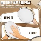 Flexzion Wood Handheld Tambourine 6-Inch Double Row 8-Pair Jingles view 6
