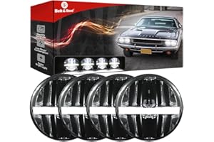 BELTANDROAD 5 3/4 5.75 Inch LED Headlights 4PCS DRL H4 Projector for Chevrolet Chevelle,Impala,El Caminos,BMW E30,BUICK SKYLARK,Ford Galaxie 500,Pontiac Firebird, GTO,Gran Torino 1974, P-eterbilt Semi 349 359