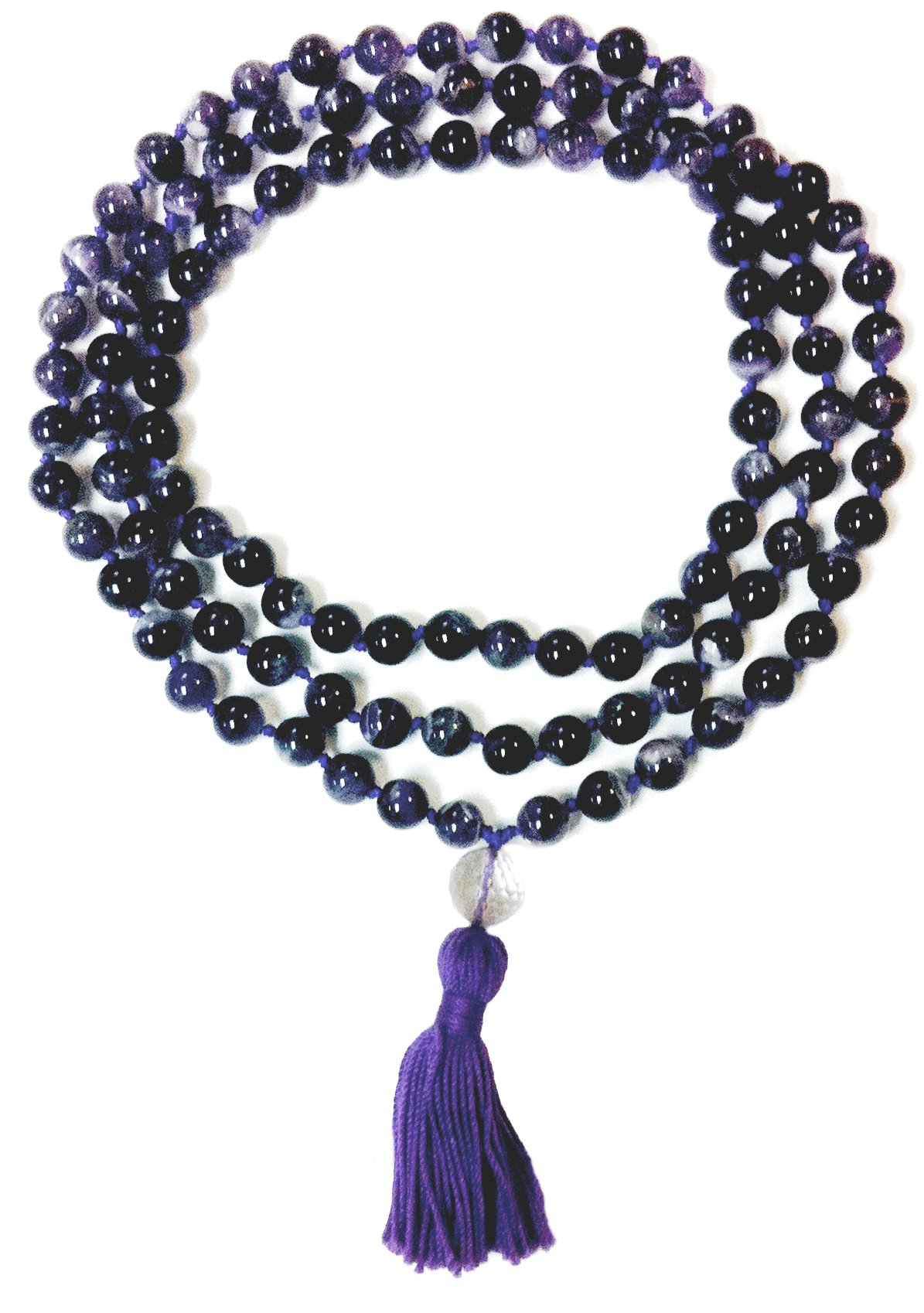 Mala Amethyst with Crystal Guru Bead Hand Knotted 108 Bead Prayer Mala