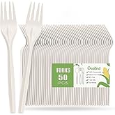 Gezond Compostable Forks 50 Count 7 Inch No Plastic Disposable Forks Heavy-duty Cutlery Set Eco-Friendly Utensils for Party Wedding Camping Office Picnic