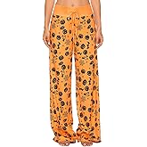 Women Halloween Pajamas Pants Cute Pumpkin Skull Ghost Print PJs Bottoms Causal Soft Long Lounge Pants Sleepwear