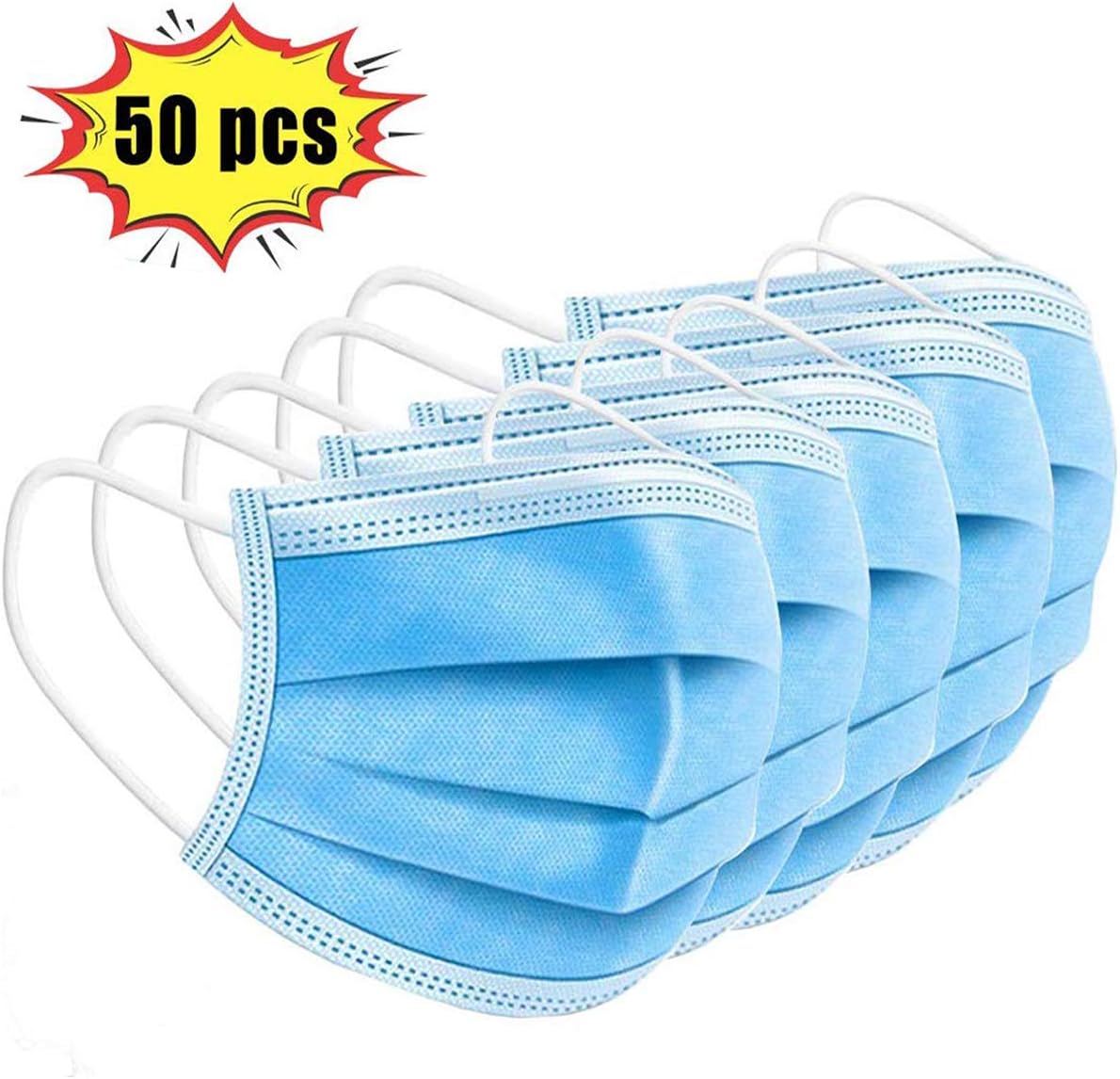 Disposable Earloop Face Masks -3 Ply Breathable and Comfortable Disposable Elastic Ear Loop,3-Layer Mouth Face Masks Blocking Dust Air Pollution Protection 50 PCS
