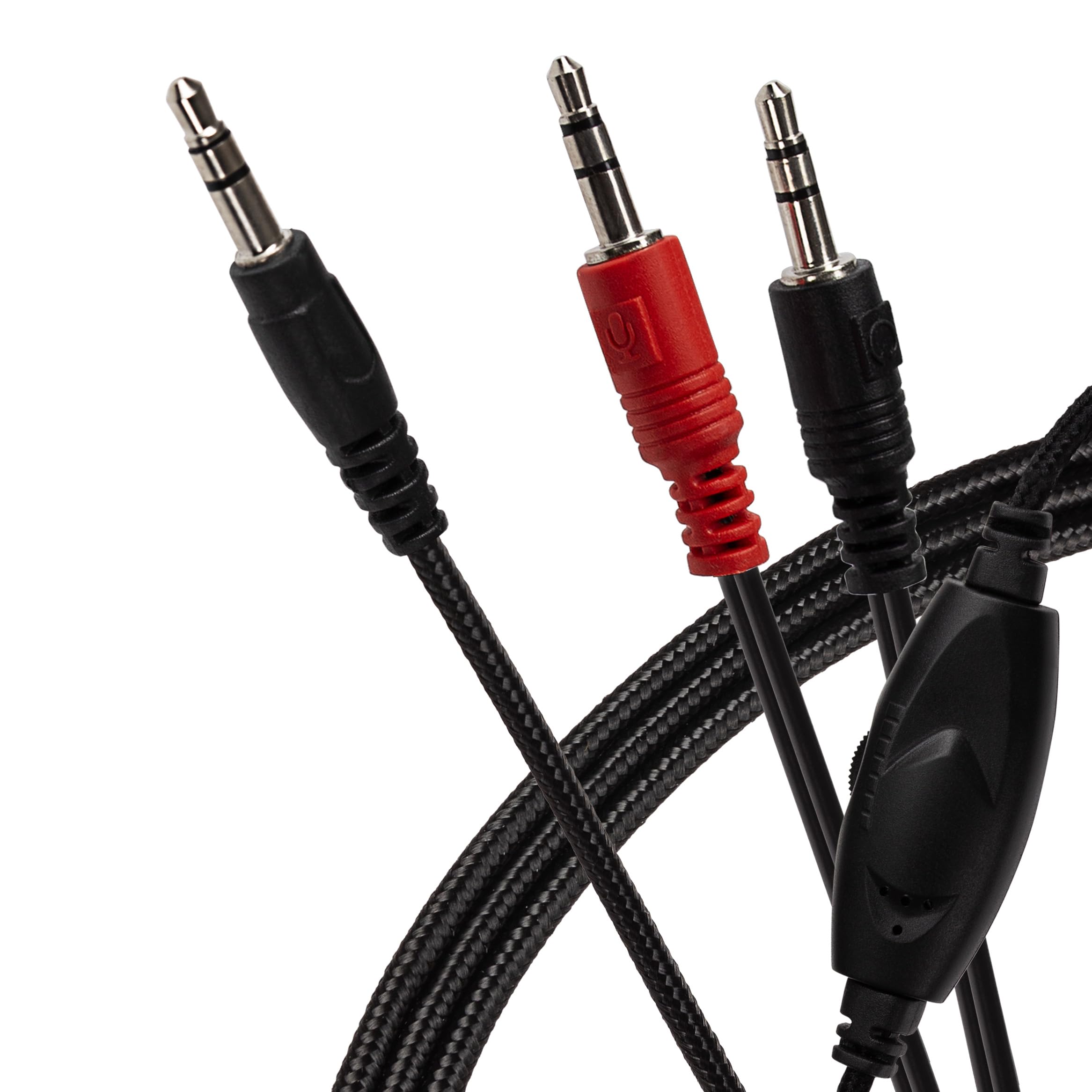 Maplin 3.5mm Aux Stereo 3 Pole TRS Jack Plug to Twin 3.5mm 3 Pole TRS Jack Plug Cable with volume control 2m