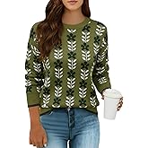 GraceSelect Womens 2026 Trendy Green Knit Floral Sweaters Printed Crewneck Cute Loose Pullover Sweater for Spring Winter