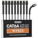 Everest Ultra Slim Cat6a Ethernet Patch Cables 1ft (10-Pack) Black - 10GB Cat 6a Patch Cable - Bendable, Flexible & Thin Ethernet Cable - Space Saving 32AWG 550MHZ Cat6a Cables - 100% Copper Wires