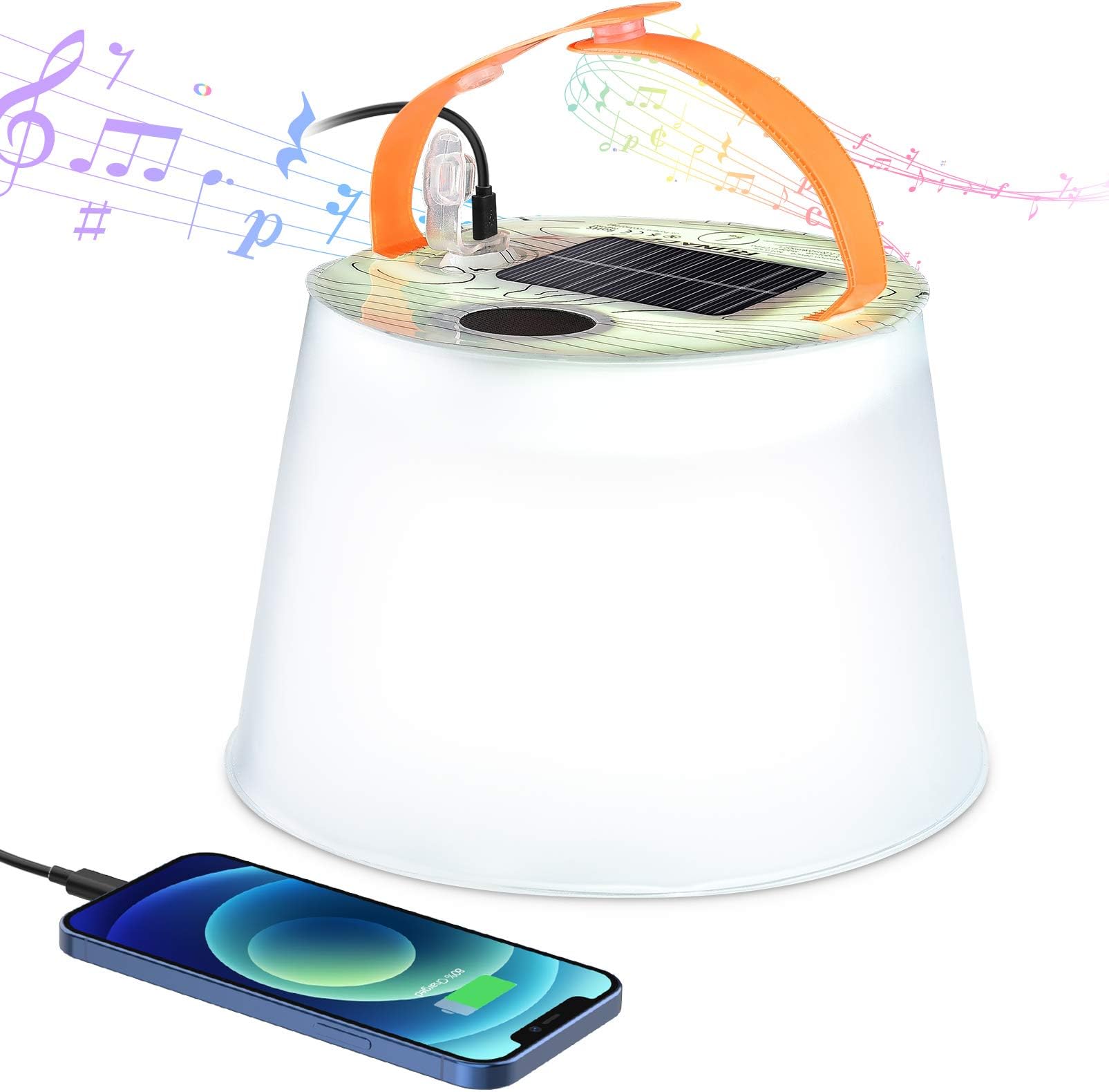 RUNACC Solar Camping Lantern Rechargeable - Inflatable Portable Battery Powered Solar Light 2000mAh Power Bank IP66 Waterproof LED Camping Lantern Lamp with Bluetooth Speaker for Camping & Outdoor