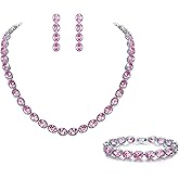 EVER FAITH Women's Bride Jewelry Set Oval Shaped CZ Wedding Necklace Earrings Bracelet Sets Silver-Tone