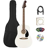 Fender California Redondo Dreadnought Acoustic Guitar - White | Bundle with Gig Bag, Strap, Strings, Picks, and Austin Bazaar Instructional Video