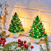 Brightown Ceramic Christmas Tree Night Light - 2 Pack 6" Christmas Decorative Ceramic Tree with ON/Off Switch, Vintage Christmas Night Light for Bedroom Living Room Porch Holiday Decor