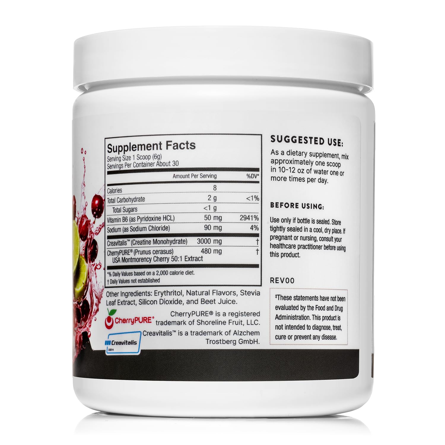 German Micronized Creatine + USA Tart Cherry + Vitamin B6 - Pre and Post Workout Supplement for Women & Men, Tart Cherry Lime Flavor, Caffeine-Free Nourishment for Body and Brain