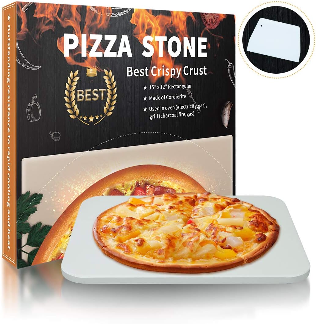 Homcosan Pizza Stone for Oven Grill, Baking Stone, Cooking Stone, Pizza Pan Perfect for BBQ Bread, Safe Cordierite and Thermal Shock Resistant(Elegance, 15''x12'' Rectangular) : Garden & Outdoor