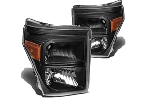 DNA MOTORING Headlights Assembly Compatible with 11-16 F-250 / F-350 / F-450 / F-550 Super Duty, Black Amber, HL-OH-FSU13-BK-AM