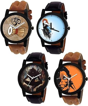 Quartz Analogue Multicolour Dial Leather Strap Unisex Watch -Combo of 4
