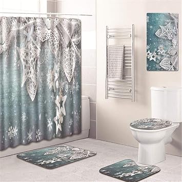 Amazon Com Lohox 5 Piece Shower Curtain Sets Christmas Bath Floor