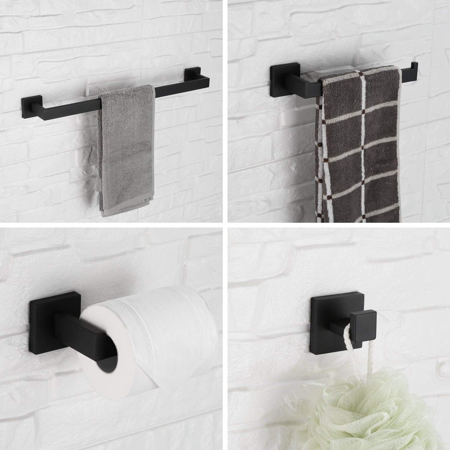 LuckIn 24 Inch 4 Pieces Matte Black Bathroom Accessories Set, Modern Bath Hardware Set, SUS304 Stainless Steel, Easy to Install: Home & Kitchen