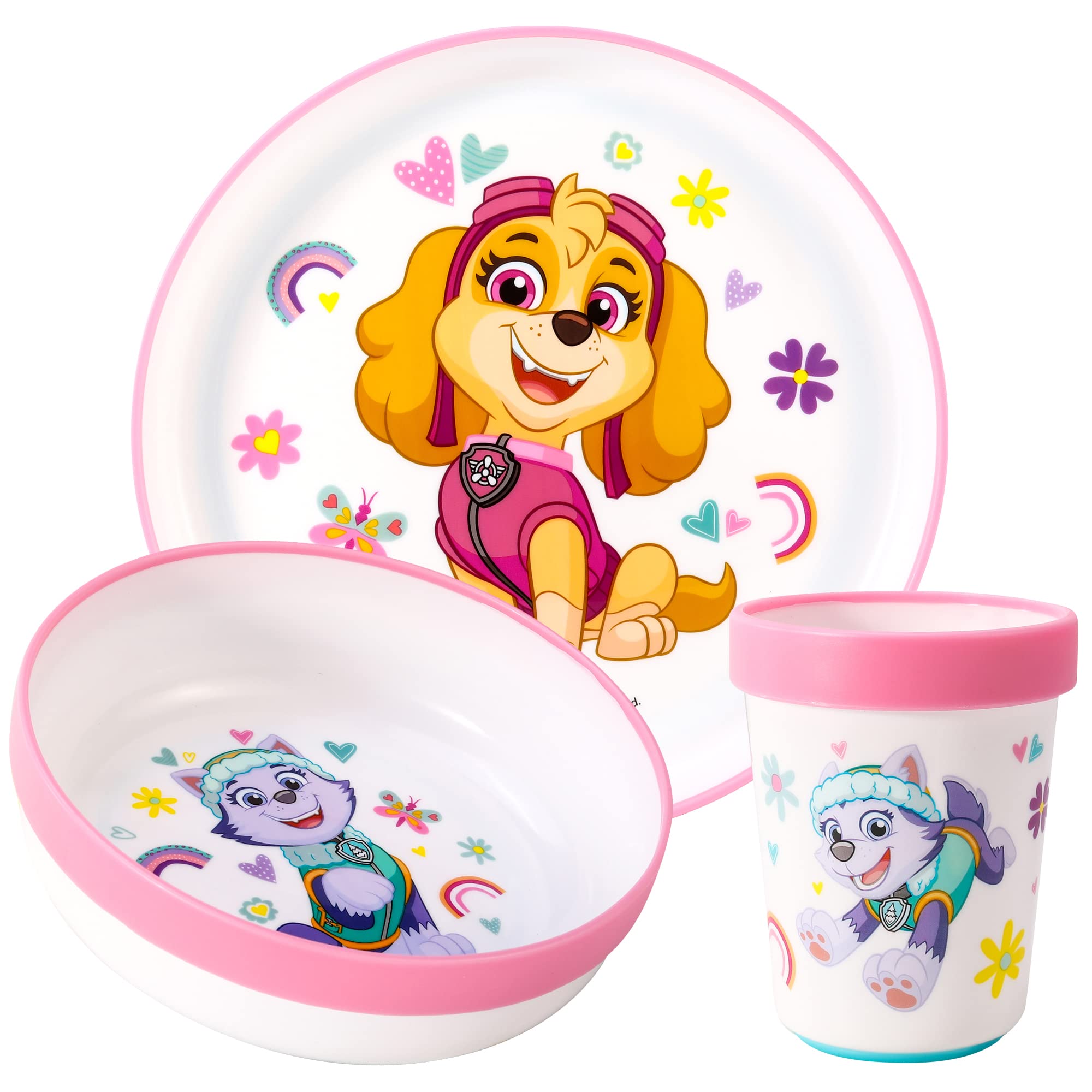 Paw Patrol 3pcs Reusable Bicolor Premium Kids Dinner Tableware Set Plate, Bowl & Tumbler, Free
