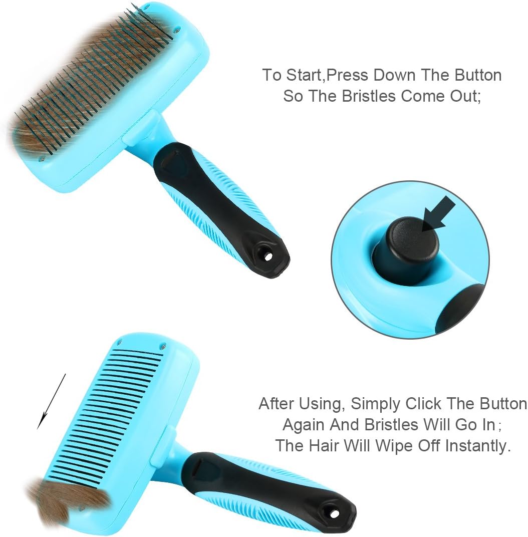 Pet Neat Self Cleaning Slicker Brush Effectively Reduces Shedding by Up to 95% - Professional Pet Grooming Brush for Small, Medium & Large Dogs and Cats, with Short to Long Hair