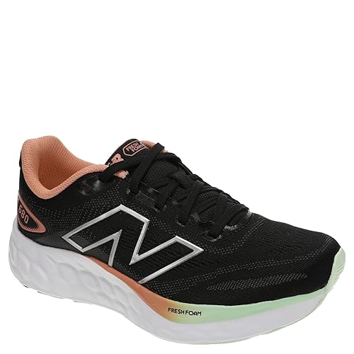 New Balance Women's Fresh Foam 680 V8 Running Shoe, Black/Dark Silver Metallic/Peach Nectar, 7 M