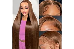 Cypha 28 Inch Chocolate Brown Lace Front Wigs Human Hair Pre Plucked 13x6 Straight Lace Front Wigs Human Hair 180% Density Colored #4 Light Brown Glueless Wig HD Lace Frontal Wigs for Women